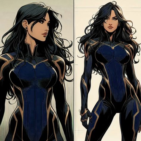 Supersuits Female Design, Eternals Costume Design, Hero Vs Villain Costume Ideas, Hero Costume Ideas Women, Hero Design Female, Superhero Suit Design Female Black, Super Suits Female Design, Superhero Art Oc, Super Hero Costumes For Women