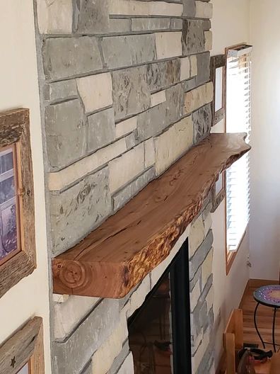 Live Edge Fireplace Mantels | Denver's Most Trusted Live Edge Mantel Ideas, Barn To House Conversion, Live Edge Fireplace, Live Edge Fireplace Mantel, Kitchen Island Tables, Live Edge Mantel, Fireplace Hearths, Reclaimed Wood Fireplace, Wood Mantle Fireplace