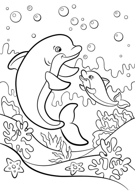 Dolphin Drawing, Ocean Coloring Pages, Cow Coloring Pages, Dolphin Coloring Pages, Baby Dolphins, Color By Numbers, Creative Colour, Coloring Pages To Print, Cute Coloring Pages