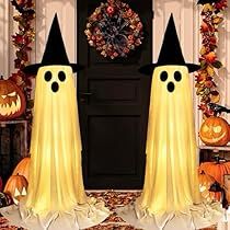 Ghosts For Halloween, Porche Halloween, Lawn Party Decorations, Outside Halloween Decorations, Amazon Halloween, Halloween Bat Decorations, Halloween Ghost Decorations, Ghost Diy, Outdoor Halloween Decorations