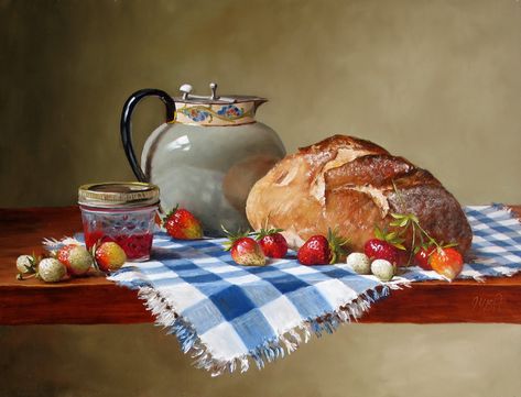 Julie Y Baker Albright. Tea w Jam & Bread Jam Bread, Persimmon Fruit, Still Life Pictures, Still Life Images, Still Life Fruit, Still Life Photos, Food Painting, Fruit Painting, Still Life Drawing