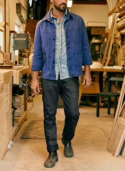 Mens Blundstone Outfit, Americana Fashion Men, Blundstone Outfit, Estilo Vans, Imogene Willie, American Workwear, Worker Jacket, Mens Workwear, Denim T Shirt