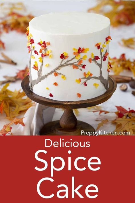 Fall Cake, Fluffy Cake, Thanksgiving Cakes, Preppy Kitchen, Fall Tree, Fall Cakes, Meringue Buttercream, Decorating Videos, Swiss Meringue Buttercream