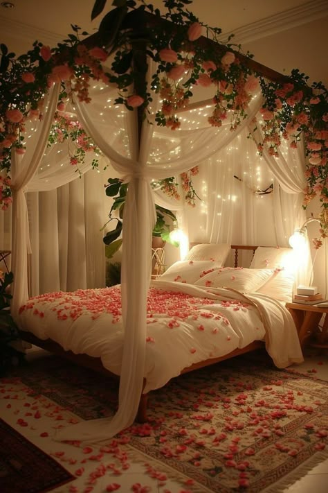 Wedding Night Room Decorations, Wedding Room Decorations, Wedding Bedroom, Couple Room, Dream Bedroom Inspiration, Romantic Bedroom Decor, Bedroom Ambiance, Bedroom Decor For Couples, Romantic Room