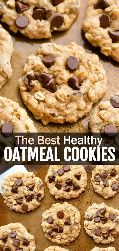 The Best Healthy Chocolate Chip Oatmeal Cookies Recipe Healthy Choc Chip Oatmeal Cookies, Whole Wheat Oatmeal Chocolate Chip Cookies, Healthy Simple Dessert Recipes, Healthier Oatmeal Chocolate Chip Cookies, Health Chocolate Chip Cookies, Healthy Gluten Free Choc Chip Cookies, Healthy Oatmeal Chocolate Cookies, Oatmeal Peanutbutter Cookies Healthy, Ww Oatmeal Raisin Cookies