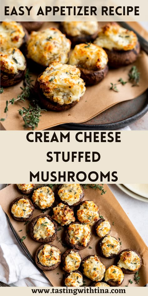 Cream Cheese Stuffed Mushrooms, Easy Stuffed Mushroom Recipe, Mushroom Appetizer Recipes, Stuffed Mushrooms Easy, Mushroom Appetizers, Cheese Stuffed Mushrooms, Stuffed Mushroom, Appetizers Easy Finger Food, Cheese Stuffed