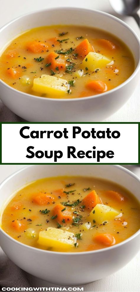 Need a tasty starter or main dish? This Carrot Potato Soup Recipe is bursting with flavor and is incredibly versatile. Simple to make, it’s a family-friendly option that everyone will love at the table. Carrot Potato Soup, Easy Soup Recipe, Comfort Soup Recipes, Best Soup Recipes, Easy Soup, Carrots And Potatoes, Potato Soup Recipe, Carrot Soup, Soup Dinner