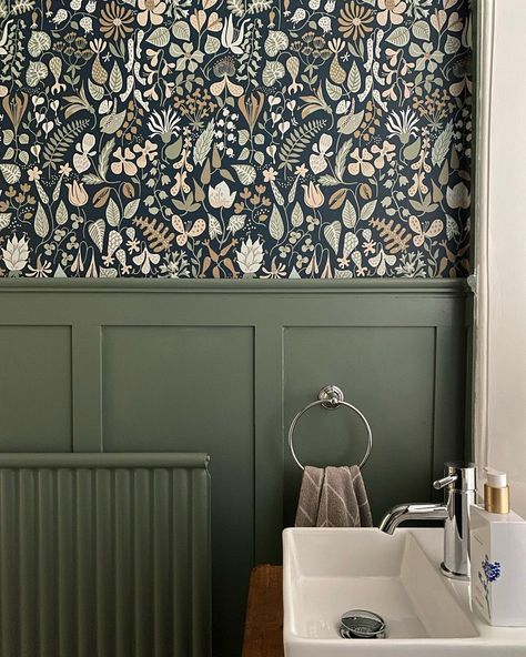 Down Stairs Toilet Wallpaper, Downstairs Toilet Panelling And Wallpaper, Downstairs Loo Panelling And Wallpaper, Small Wc Ideas Downstairs Loo Panelling, Wc Ideas Downstairs Loo Wallpaper, Bathroom Wallpaper Modern Farmhouse, Wild Bathroom Wallpaper, Wc With Panelling And Wallpaper, Downstairs Toilet Radiator Ideas