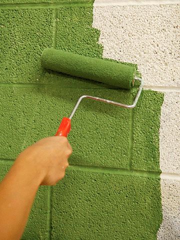 Painting Brick House, Exterior Concrete Paint, Painted Cinder Blocks, Concrete Wall Paint, Painting Concrete Walls, Interior House Painting, Concrete Basement Walls, Painting Jobs, Painting Brick