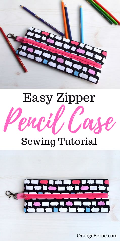 How to Sew a Pencil Case – Easy Sewing Tutorial - Orange Bettie Sew A Pencil Case, Pencil Case Sewing, Pencil Case Pattern, Diy Pencil Case, Girly Hairstyles, Zippered Pouches, Fabric Bowl, Bowl Covers, Zipper Pencil Case