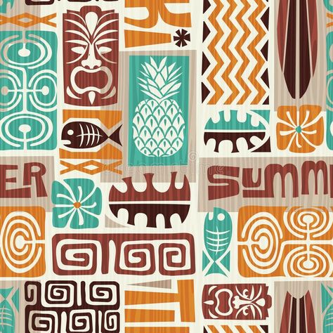 Seamless Exotic Tropical Tiki Pattern vector illustration Hawaii Pattern, Tiki Hawaii, Samoan Tattoo, Hawaiian Pattern, Tiki Art, Tiki Mask, Wallpaper Fabric, Ancient Designs, Tiki Room