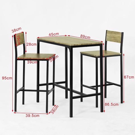 SoBuy OGT03 Bar Set-1 Bar Table and 2 Stools Home Kitchen Restaurant Bar Set Furniture Dining Set : Amazon.co.uk: Home & Kitchen Chaise Restaurant, Kitchen Bar Table, Welded Furniture, Kursi Bar, 3 Piece Dining Set, Metal Furniture Design, Table Haute, Iron Furniture, Kitchen Furniture Design