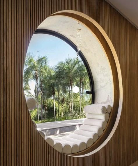 Shape And Form Interior Design, Room Window Design Modern, Interior Design Mirror Wall, Interesting House Ideas, Circle House Design, Dream House Nature, Form In Interior Design, Interior Window Design, Circle Window Design