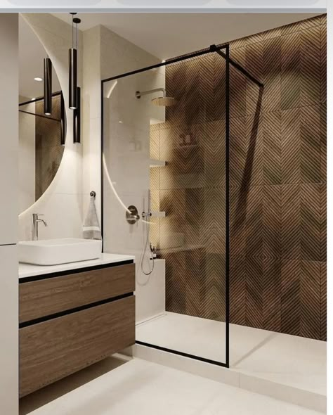 Boho Bathroom Design Ideas, Contemporary Shower Ideas, Bathroom Ideas Industrial, Bathroom Ideas Minimalist, Boho Modern Bathroom, Modern Wood Bathroom, Bathroom Ideas Boho, Contemporary Bathroom Ideas, Modern Minimalist Bathroom