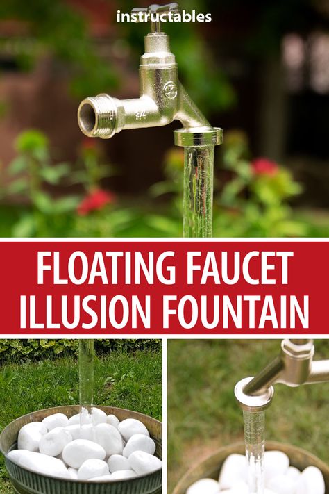 Simple Water Fountain Diy, Invisible Water Fountain, Watering Can Fountain Diy, Making Water Fountains, Fake Water For Projects, Water Features Diy Homemade, How To Make A Water Fountain, Water Faucet Outdoor Ideas, Diy Fountains Backyard