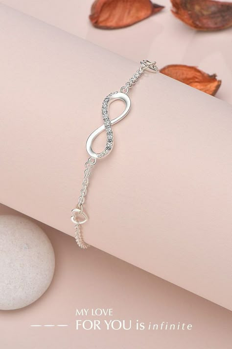 Promise Bracelets, Silver Infinity Bracelets, Silver Bracelet Designs, Infinity Bracelets, Promise Bracelet, Neck Pieces Jewelry, Pretty Jewelry Necklaces, Princess Jewelry, Fancy Jewellery Designs