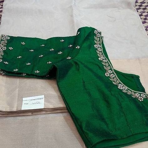 Silver Thread Work Blouse Designs, Green Embroidery Blouse, Green Blouse Designs, Pink Blouse Designs, Blue Blouse Designs, Boat Neck Blouse Design, Aari Blouse, Traditional Blouse Designs, Wedding Blouse Designs