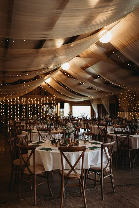 Shed Wedding, Barn Inspiration, Fairy Lights Wedding, Wedding Ceiling, Indoor Wedding Receptions, Barn Wedding Ideas, Barn Wedding Reception, Manor Farm, Barn Wedding Decorations