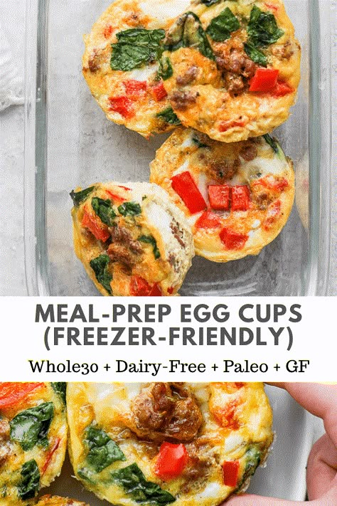 Healthy Baked Egg Cups (Meal Prep Friendly) - these baked egg cups are an easy breakfast option that is meal-prep friendly! (Dairy-Free + Whole30 + Paleo) #bakedeggcups #healthyeggcuprecipe #eggcuprecipe #eggcupsrecipe Egg Muffins Healthy, Wooden Skillet, Baked Egg Cups, Egg Cups Recipe, Exercise Coach, Whole30 Breakfast, Egg Cups Breakfast, Dairy Recipes, Egg Bites Recipe