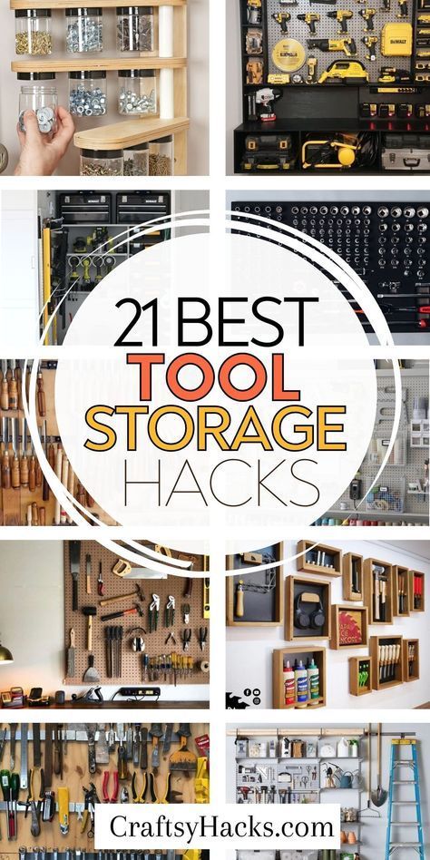 21 best tool storage hacks Diy Shop Organization, Hidden Tool Storage Ideas, Diy Tool Shelves, Woodshop Tool Storage, Garage Organization Tools Workbenches, Garage Organization Ideas Tools Workshop, Shop Tool Organization Diy Projects, Shed Tool Storage Ideas Organisation, Toolshed Organization Ideas