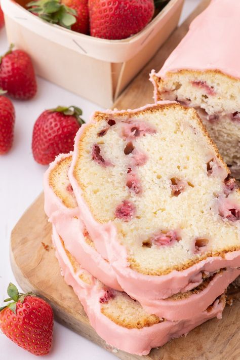 Pink Pound Cake, Strawberry Sweet Bread, Strawberry Pound Cake Recipes, Strawberry Pound Cake Recipe, Soccer Fundraiser, Cherry Pound Cake, Pink Strawberry Cake, Pineapple Dream Dessert, Strawberry Stuff