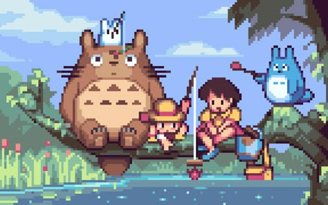 My Neighbour Totoro Ghibli Pixel Art Pattern Studio Ghibli Pixel Art Wallpaper, Pixel Anime Icon, Pixel Ghibli, Pixel Art Ghibli, Pixel Anime Art, 8 Bit Anime, Studio Ghibli Pixel Art, Ghibli Pixel Art, Kawaii Widgets