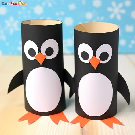 Toilet Paper Roll Penguin Craft for Kids - perfect winter craft idea for kindergarten and preschool Craft From Toilet Paper Roll, Loo Roll Crafts Kids, Toilet Tissue Roll Crafts, Toilet Paper Roll Owl, Toilet Roll Animals, Cute Project Ideas For School, Fun Crafts To Do With Kids, Art And Craft Ideas For Kids, Toilet Paper Roll Crafts For Kids