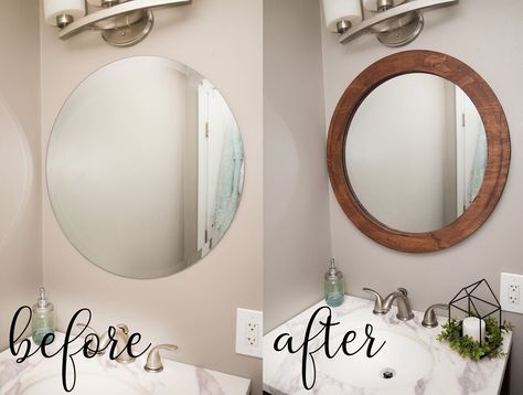 Oval Mirror Diy, Diy Round Mirror, Mirror Makeover Diy, Diy Mirror Frame, Spiegel Diy, Diy Mirrors, Round Mirror Frame, Decorative Bathroom Mirrors, Bathroom Mirrors Diy