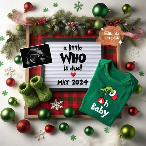 🎄Introducing the Grinchmas Digital Pregnancy Announcement! Celebrate your growing family this holiday season with a whimsical, Dr. Seuss-inspired social media reveal. This instant download, editable template makes sharing your joyful news easy and fun. Get yours now and start spreading the holiday cheer! DEMO LINK >> https://www.corjl.com/d/1OE9A9 🚀 Demo this item now! Get a sneak peek of the editing experience before purchasing. Simply copy and paste this link into your web browser to access a demo version where you can preview all customizable elements. See first-hand how easily you can personalize the announcement with your own photos and design elements.  💻 We recommend customizing your announcement on a computer for the best experience. While it is possible to edit on a mobile devi Grinch Baby Reveal, Christmas Themed Maternity Shoot, Grinch Baby Gender Reveal, December Baby Announcement With Siblings, Thanksgiving Baby Announcement Sibling, December Pregnancy Announcement Baby 2, Grinch Baby Announcement, Grinch Pregnancy Announcement, Baby 2 Announcement To Husband