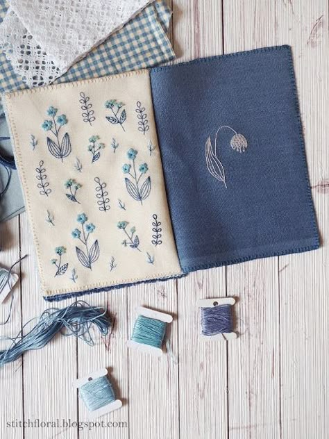 The Blue Embroidery Journal - Stitch Floral K Blue Embroidery, Embroidery Stitch Book Free Pattern, How To Make An Embroidery Stitch Book, Stitch Sampler Embroidery, Stitch Journal Ideas, Stitch Book Embroidery, Stitch Journal Embroidery, Stitch Book How To Make, Book Embroidery Design