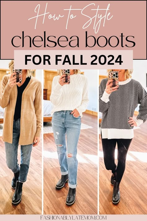 Elevate your fall fashion with Chelsea Boots Outfit Women love. Discover how to incorporate edgy shoes into your wardrobe with our style guide. Sweater With Chelsea Boots, Chelsea Boots Teacher Outfit, Georgia Boots Women Outfit, Women’s Outfits With Chelsea Boots, Boot Styles Guide Women, Ivory Lug Boots Outfit, Outfits To Wear With Chunky Boots, Black Rain Boots Outfit Winter, Womens Outfits With Boots