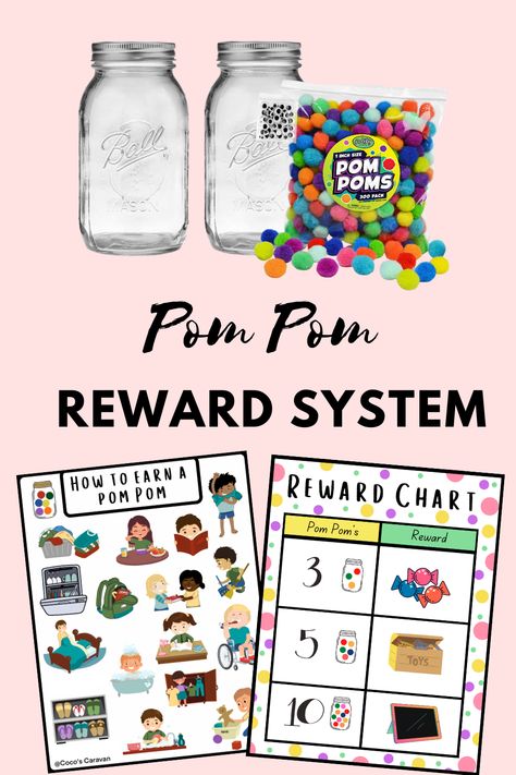 Introducing the most exciting reward system for kids - Pom Pom Reward System! Perfect for rewarding kids for good behaviour, this creative system uses colourful pom poms to motivate and reward children. With multiple levels and a wide range of rewards, the Pom Pom Reward System ensures that children stay engaged and motivated and that good behaviour is recognised and rewarded. At Home Behavior Chart Reward System, Positive Behavior Rewards For Home, Pom Pom Reward Jar, Preschool Reward System Ideas, Reward System In Classroom, Pom Pom Jar Reward System, Rewards For Preschoolers, Classroom Sticker Chart Reward System, Sticker Reward System