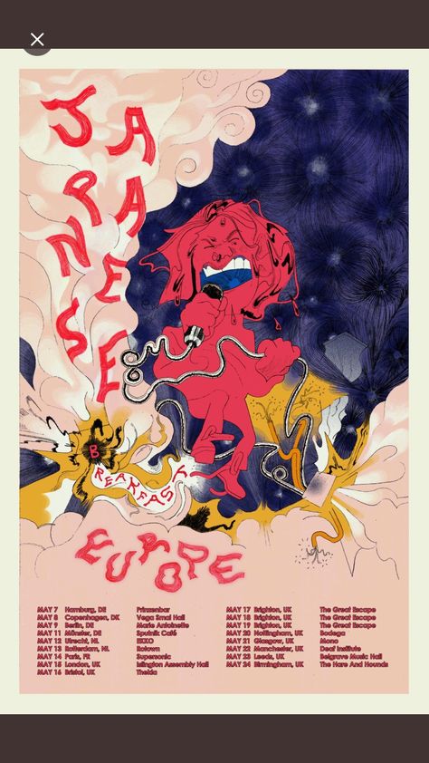 Japanese Breakfast Poster, Breakfast Poster, Japanese Breakfast, Concert Poster Design, Dorm Posters, Graphic Poster Art, Artist Collective, Tour Posters, Paper Drawing