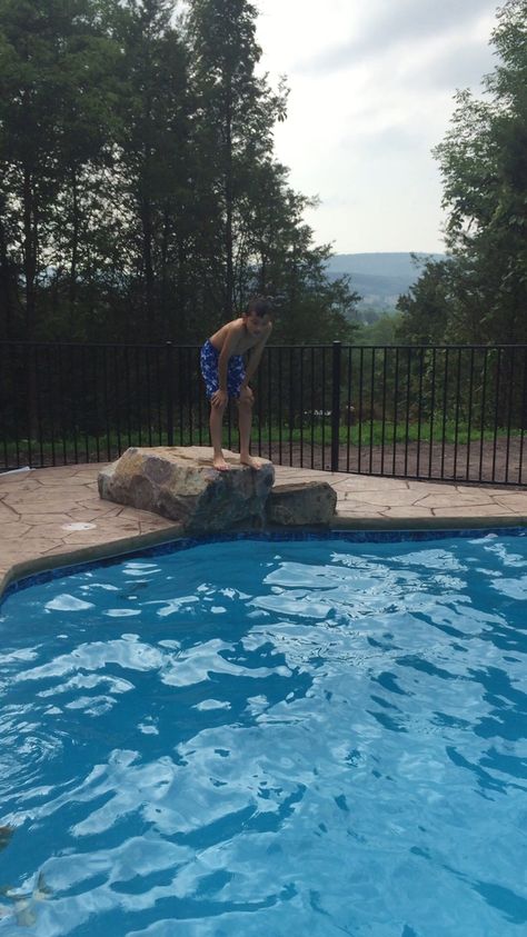 Pool jumping rock Rock Diving Board, Jumping Rocks For Pool, Pools With Jumping Ledge, Jump Rocks For Pools, Rock Diving Board Pools, Dive Rocks For Pools, Diving Rocks For Pools, Pools With Jumping Rocks, Pool Jumping Rock