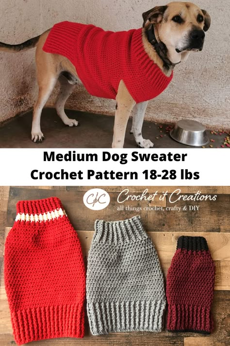 Medium Dog Sweater Crochet Pattern - Crochet It Creations Crochet Dog Sweaters, Crochet For Dogs, Crochet Dog Sweater Free Pattern, Knitted Dog Sweater Pattern, Dog Sweater Crochet, Crochet For Pets, Sweater Free Pattern, Pet Crochet, Crochet Pets