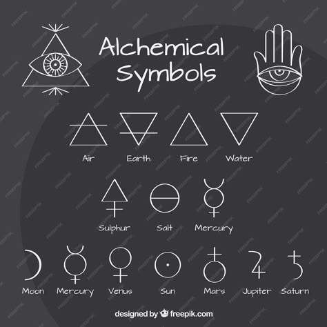 Premium Vector | Outlined alchemy symbols Witch Symbol Tattoo, Ruin Symbols, Alchemy Aesthetic, Mercury Symbol, Mental Alchemy, Elemental Symbols, Frankenstein Tattoo, Alchemy Tattoo, Witch Symbols