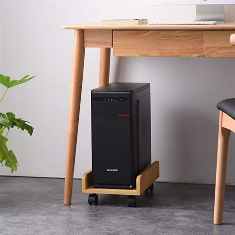 Computer Desk With Tower Storage, Computer Tower Storage, Pc Stand Ideas, Pc Tower Stand, How To Hide Computer Tower, Hide Pc Tower, Computer Tower Stand, Computer Tower Storage Ideas, Small Pc Desk