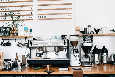 Coffee, espresso, and beverage equipment Cafe Equipment, Coffee Shop Supplies, Coffee Shop Garden, Bookstore Coffee Shop, Industrial Coffee Shop, Coffee Shop Equipment, Coffee Food Truck, Starting A Coffee Shop, Opening A Cafe