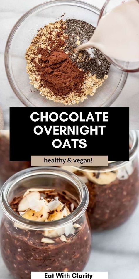 Hot Chocolate Overnight Oats, High Fiber Overnight Oats, Chocolate Peanut Butter Overnight Oats, Oats Recipes Breakfast, Night Oats, Food Shoot, Overnight Oats With Yogurt, Low Calorie Chocolate, On The Go Breakfast