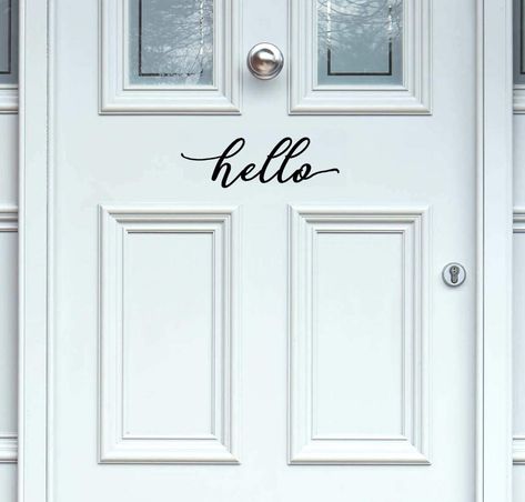 Front Door Decals Vinyl, Welcome Sticker, Hello Door Decal, Script Handwriting, Front Door Decal, Hello Sticker, Door Vinyl, Colorful Cottage, Door Black