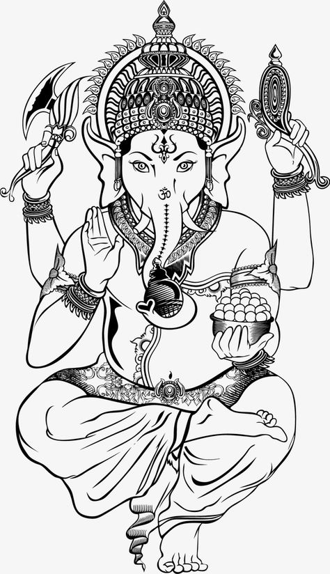 Ganesha Sketch, Ganesh Tattoo, Hindu Elephant, Ganesha Drawing, Elephant Coloring Page, Ganesha Tattoo, Buddha Tattoo, Indian Flowers, Lord Ganesha Paintings