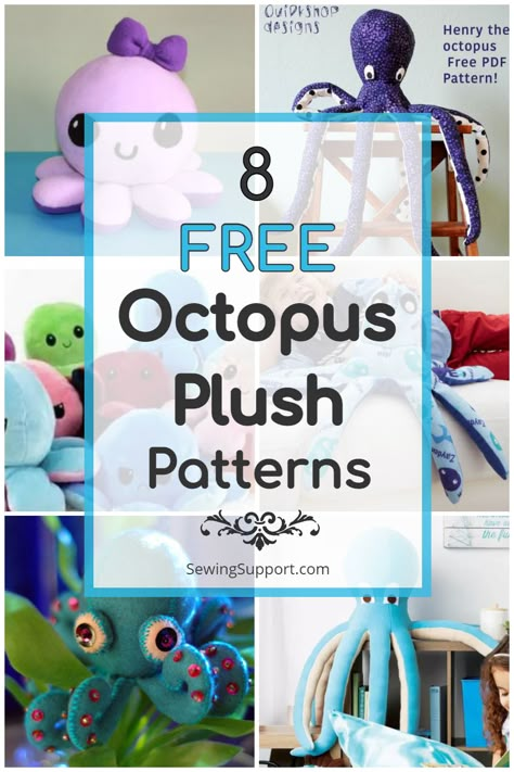 Free Octopus Sewing Pattern, Diy Octopus Plush, Octopus Plushie Pattern, Octopus Quilt Ideas, Octopus Toy Pattern, Stuffed Jellyfish Sewing Pattern, Stuffed Octopus Sewing Pattern Free, Stuffed Octopus Pattern Sewing, Octopus Pattern Sewing