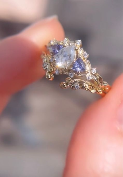 Angelite Engagement Ring, Fairy Engagement Ring Diamond, Fairy Like Wedding Ring, Engagement Rings Mystical, Fairy Inspired Engagement Rings, Angelic Engagement Ring, Engagement Rings Tangled, Whimsical Promise Rings, Fairy Tail Wedding Ring