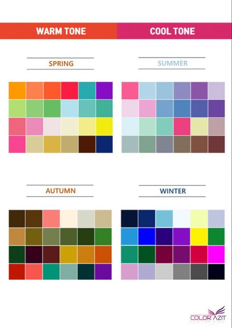 Spring And Autumn Color Palettes, Cool Undertone Color Palette, Warm Skin Tone Colors, True Spring Color Palette, Color Analysis Summer, True Spring Colors, Soft Summer Colors, Color Mixing Chart, Clear Spring