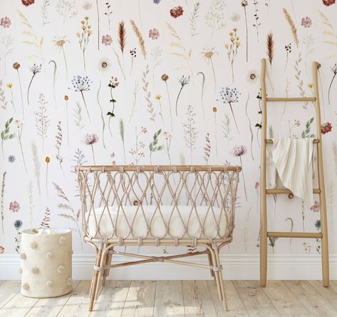 Painted Wildflower Pressed Meadow Flowers Peel and Stick or Traditional Wallpaper Wall Mural Blush Nursery Neutral - Etsy UK Wild Flower Nursery Wallpaper, Wildflower Nursery Decor, Flower Nursery Theme, Wildflower Nursery Theme, Outdoor Wall Mural, Wild Flower Wallpaper, Wild Flower Nursery, Wildflower Mural, Wildflower Wallpaper