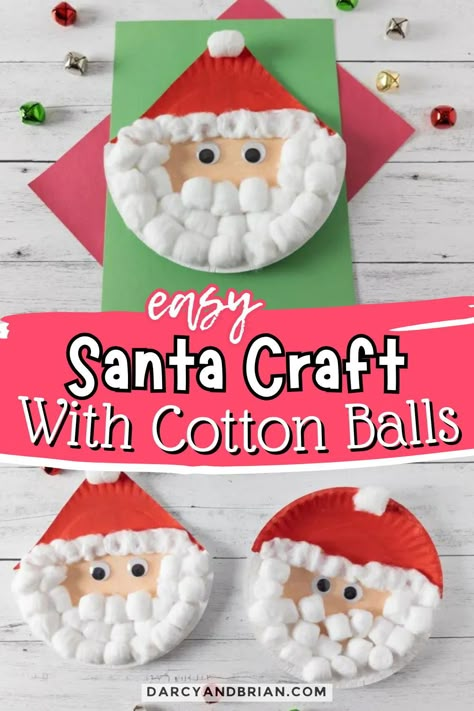 For a festive holiday craft that's both easy and adorable, try our Santa craft with cotton balls! This activity involves painting a paper plate for Santa's face and gluing on cotton balls for his beard. It's a great way to practice fine motor skills while also incorporating some sensory play. Plus, these Santas make cute decorations or can be used in imaginative play as well. Crafts To Do With Cotton Balls, Cotton Ball Santa Craft, Christmas Craft Cotton Balls, Santa Craft Toddler, Santa Cotton Ball Craft, Cotton Ball Crafts For Kids Christmas, Christmas Cotton Ball Crafts, Christmas Crafts With Cotton Balls, Santa Toddler Craft