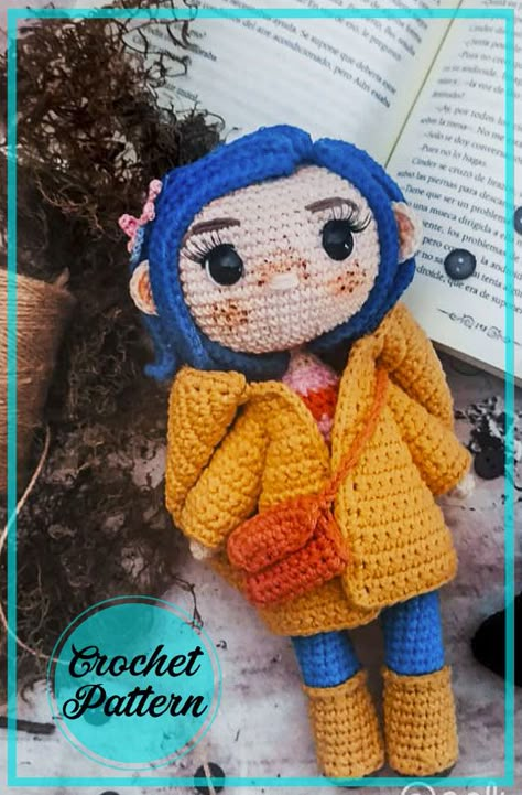 Caroline Crochet Doll, Lovely Coraline Doll Pattern, Crochet Doll And Clothes, Crochet Base Dolls Free Patterns, Free Coraline Crochet Pattern, Lovely Crochet Pattern, Orange Crochet Pattern Free, Crochet Anime Characters Free Pattern, Tim Burton Crochet Pattern Free