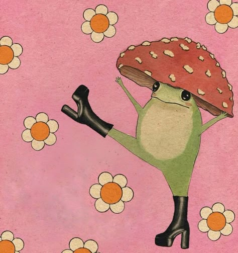 Maybell Eequay, Plate Painting Ideas, Frog Icon, Frog And Mushroom, Mushroom Frog, Baby Frog, Frog Wallpaper, Random Objects, Frog Illustration