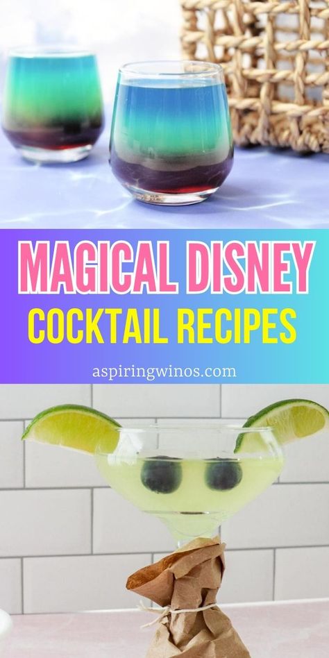 Disney Themed Drinks Alcoholic Beverages, Disney Themed Cocktails, Disney Themed Drinks, Disney Inspired Cocktails, Disney Cocktails, Disney Inspired Recipes, Disney Movie Night Dinner, Theme Baskets, Disney Trivia