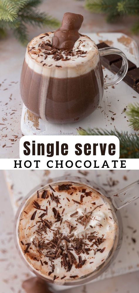 This hot chocolate for one recipe or single serve hot cocoa is all you need to enjoy a relaxing solo night in the middle of the winter. It’s sweet, creamy and so chocolatey, you will absolutely love it! Follow along with this easy hot chocolate recipe to find out how to make it! Hot Chocolate Recipes Single Serving, Hot Cocoa Recipe Single Serving, Easy Hot Chocolate Recipe For One, Homemade Hot Chocolate Single Serving, How To Make Homemade Hot Cocoa, Hot Chocolate With Real Chocolate, Hot Chocolate Single Serving, Homemade Hot Chocolate For One, Instant Cocoa Mix Recipe